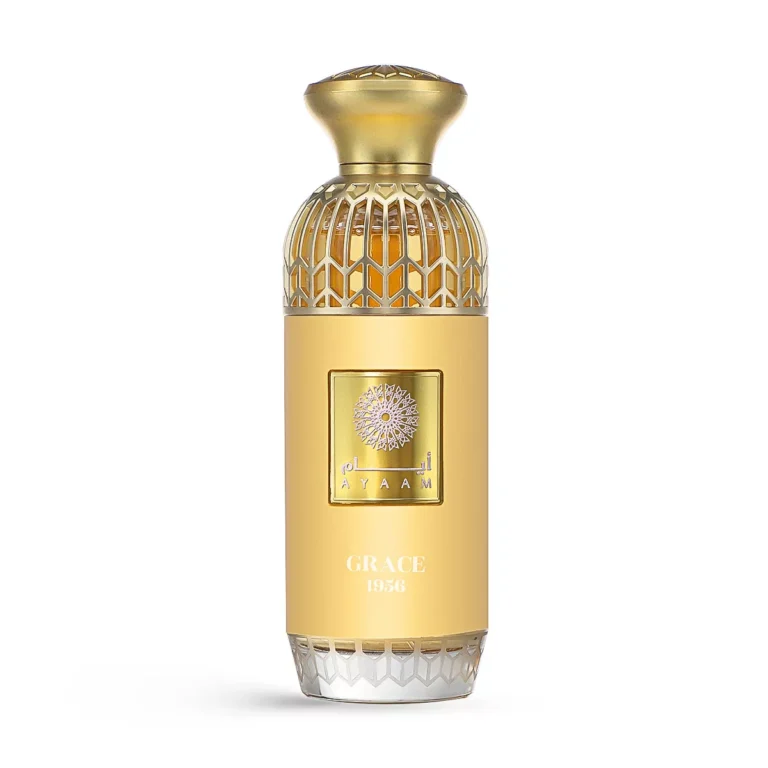 Grace 1956 by Ayaam Perfumes is a Floral Fruity fragrance for women and men. This is a new fragrance. Grace 1956 was launched in 2023. Top notes are Black Currant, Nectarine and Bergamot; middle notes are Saffron, Magnolia and Jasmine; base notes are Ambergris, Patchouli and Fir.